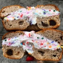 Gluten-free birthday cream cheese bagel from Tompkin Square Bagels
